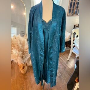 Vintage Inner Most Satin Lace Trim Nightgown and Robe in Blue